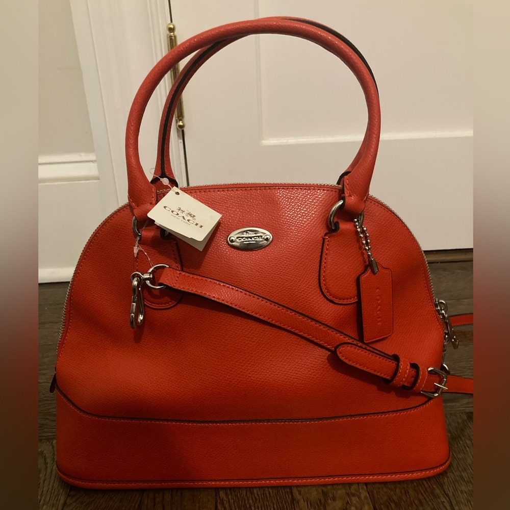 Coach Cora Dome Orange Crossgrain Leather Satchel/Crossbody